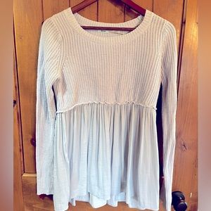 Blue baby doll sweater with gauze empire styling